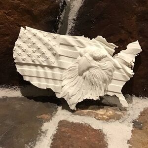 White USA Map Wall Sculpture with Bald Eagle Relief